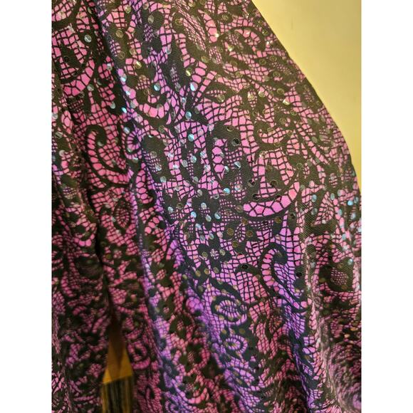 Vintage misook large made in USA purple clear sequins bead accent v neck glam - Picture 2 of 8